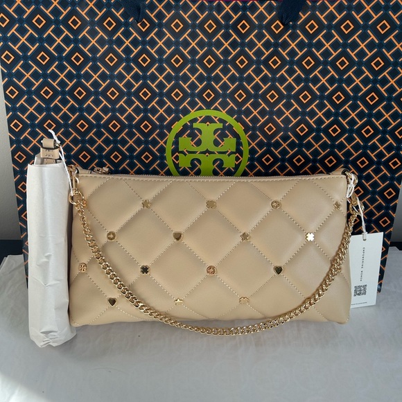 Tory Burch Handbags - Tory Burch Willa Charms Zip Shoulder Bag Crossbody Bag Soft Serve Gold Tan Cream